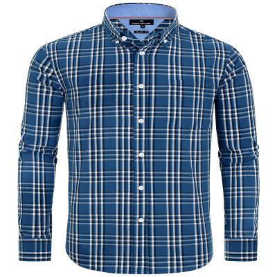 Alimens & Gentle Long Sleeve Button Down Shirts for Men Navy White Check Button Up Shirt Casual Oktoberfest Plaid Shirt