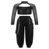 Linjinx Kids Girls Hip Hop Dance Clothes 2PCS Sequin Long Sleeve Crop Top Cargo Pants Sets Active Outfits Tracksuit Black 8 Years view 1