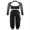 Linjinx Kids Girls Hip Hop Dance Clothes 2PCS Sequin Long Sleeve Crop Top Cargo Pants Sets Active Outfits Tracksuit Black 8 Years view 2
