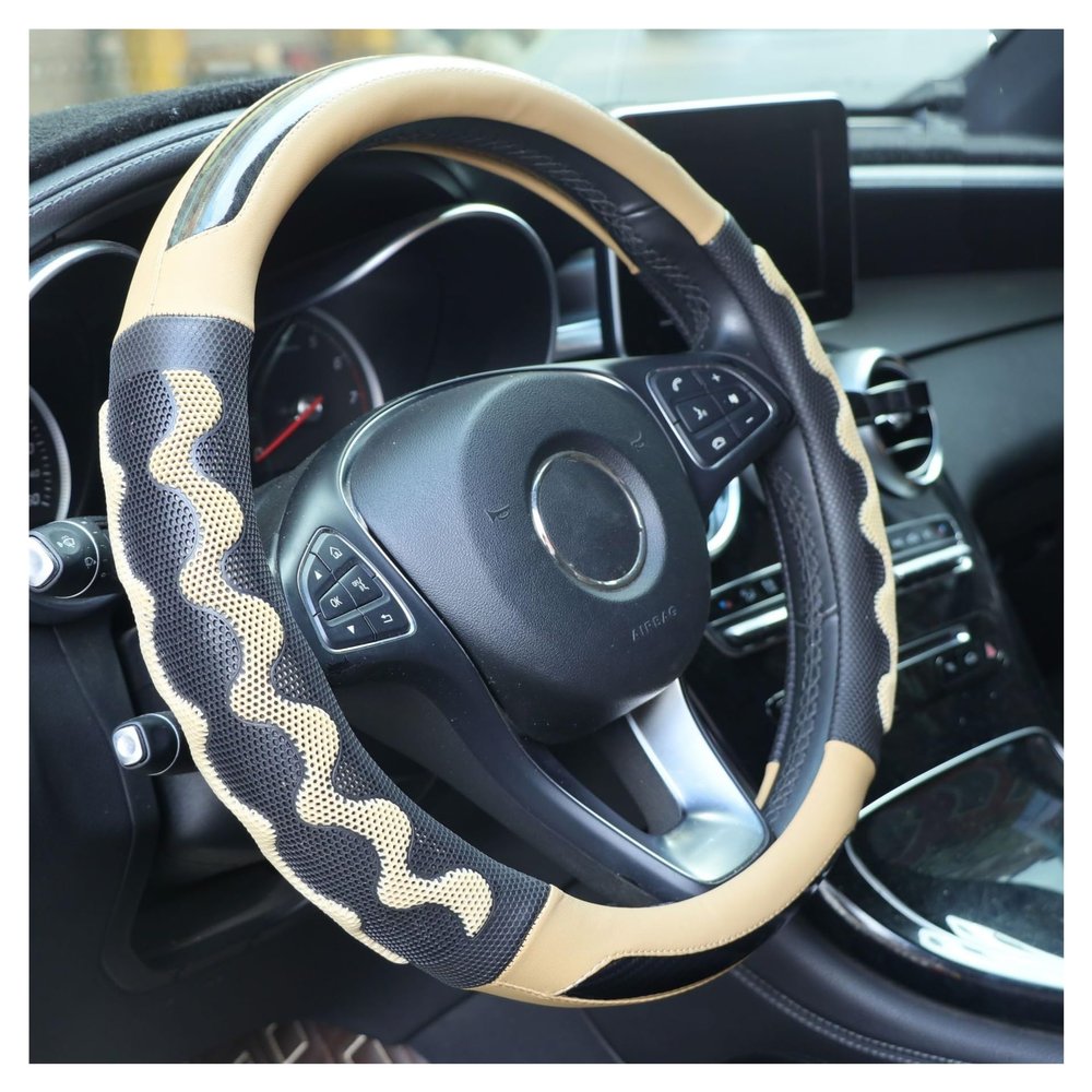 FUERU Car Steering Wheel Cover Set Car Steering Wheel Cover Simple Carbon Fiber Leather Grip Comfortable Car Interior Gifts (Color : 2#)