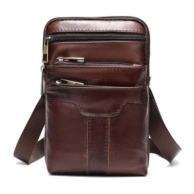 Leather Cell Phone Belt Pack Bag - Men's Vertical Smartphone Belt Loop Holster - Multi-Purpose Travel Messenger Pouch Shoulder Pack Wallet