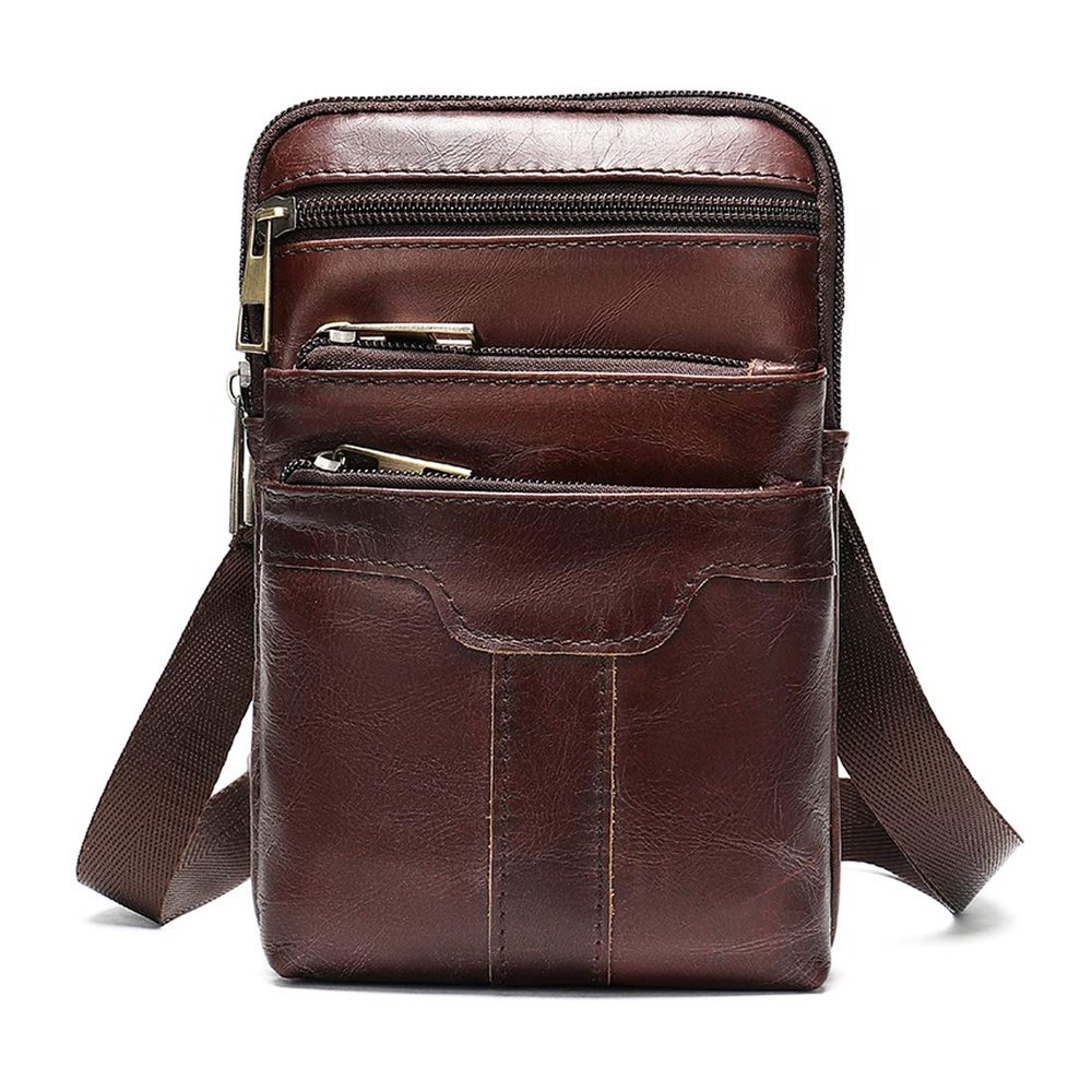 Leather Cell Phone Belt Pack Bag - Men's Vertical Smartphone Belt Loop Holster - Multi-Purpose Travel Messenger Pouch Shoulder Pack Wallet