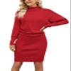 chouyatou Womens Fall Bodycon Midi Sweater Dress Sexy Elegant Pullover Turtleneck Sweater Dress (Small, Red) view 1