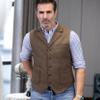 AeoTeokey Men's Tweed Suit Vest Western Herringbone Wool Casual Waistcoat for Groomsman (Army Green,Medium) view 4