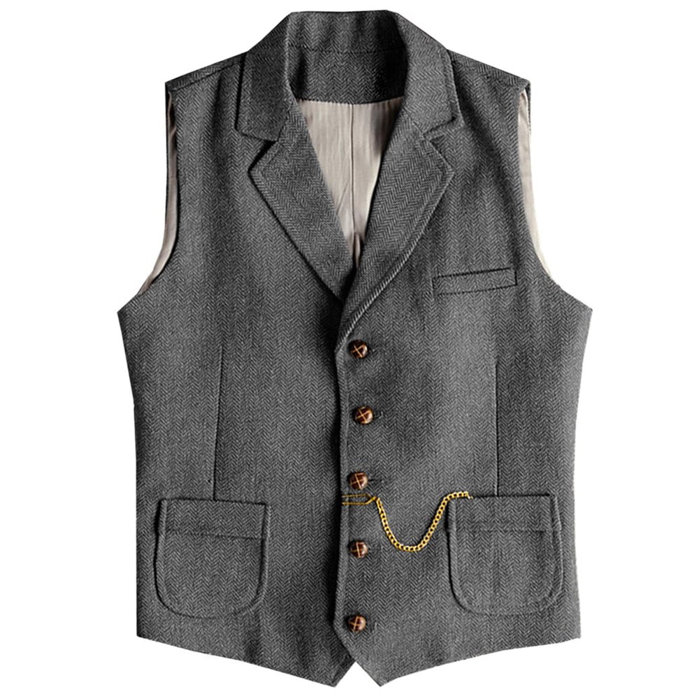AeoTeokey Men's Tweed Suit Vest Western Herringbone Wool Casual Waistcoat for Groomsman (Grey,Small)