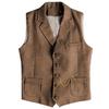 AeoTeokey Men's Tweed Suit Vest Western Herringbone Wool Casual Waistcoat for Groomsman (Brown,Medium)