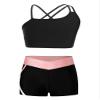 Hansber Kids Girls Crop Top with Booty Shorts Set 2 Piece Dance Sport Outfits Gymnastics Leotard Dancewear Swimwear Pink#b 12 Years view 1