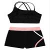 Hansber Kids Girls Crop Top with Booty Shorts Set 2 Piece Dance Sport Outfits Gymnastics Leotard Dancewear Swimwear Pink#b 12 Years view 4