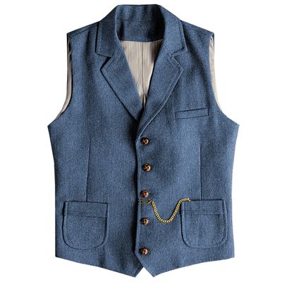 AeoTeokey Men's Tweed Suit Vest Western Herringbone Wool Casual Waistcoat for Groomsman (Light Blue,3X-Large)