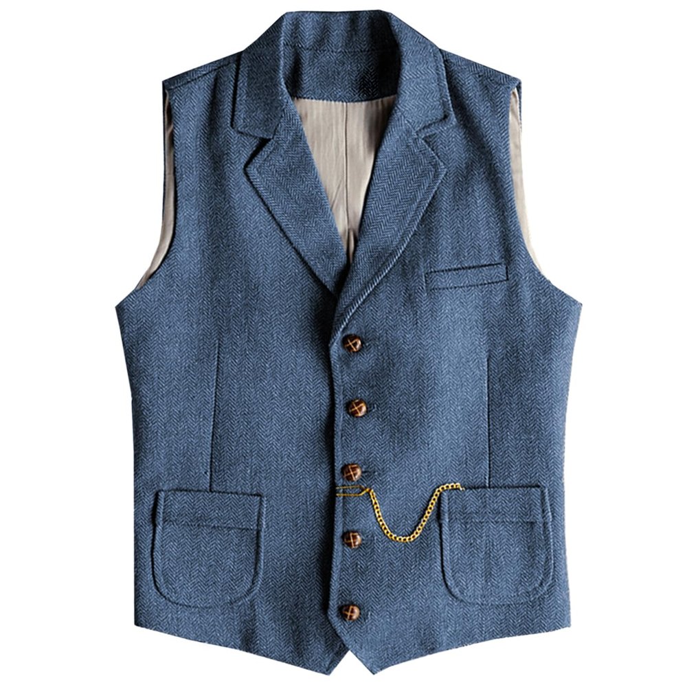 AeoTeokey Men's Tweed Suit Vest Western Herringbone Wool Casual Waistcoat for Groomsman (Light Blue,3X-Large)