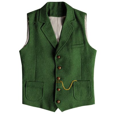 AeoTeokey Men's Tweed Suit Vest Western Herringbone Wool Casual Waistcoat for Groomsman (Green,XX-Large)