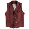 AeoTeokey Men's Tweed Suit Vest Western Herringbone Wool Casual Waistcoat for Groomsman (Burgundy,Small) view 1