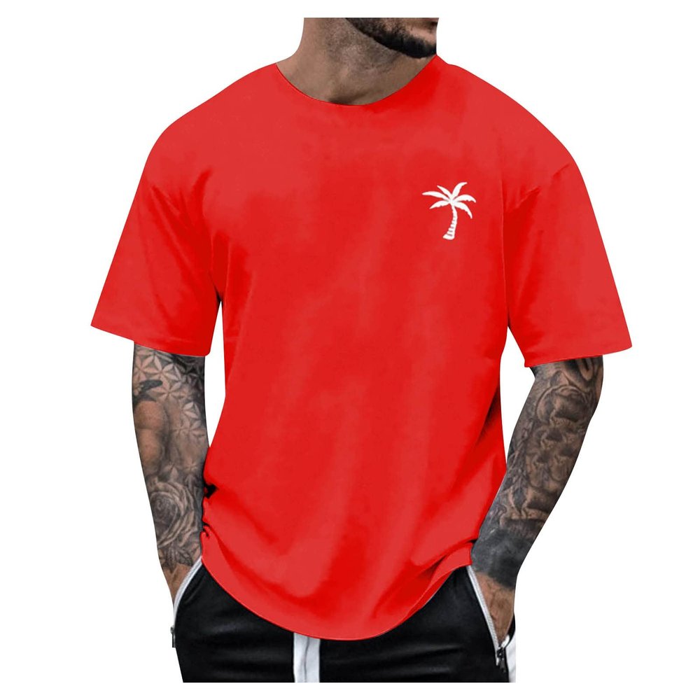 Men Shirts Graphic Personalised Funny Dad Shirts for Men Round Neck Short Sleeve Loose Summer Tops Fashion with Creative Letters Retro Print Clothing Mens Big and Tall Tee 4-Red 2XL