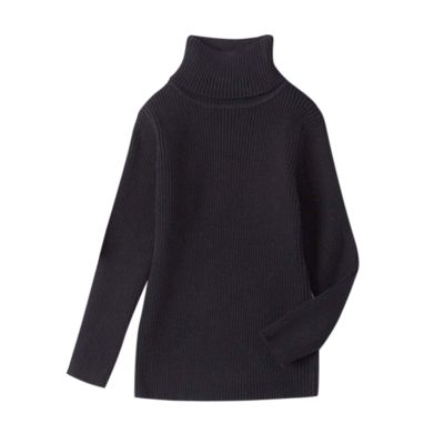 Boys Girls Solid Pullover Sweater Warm Soft Knit Long Sleeve Sweater Kids Turtleneck Crochet Stripe (Black, 4-5 Years)