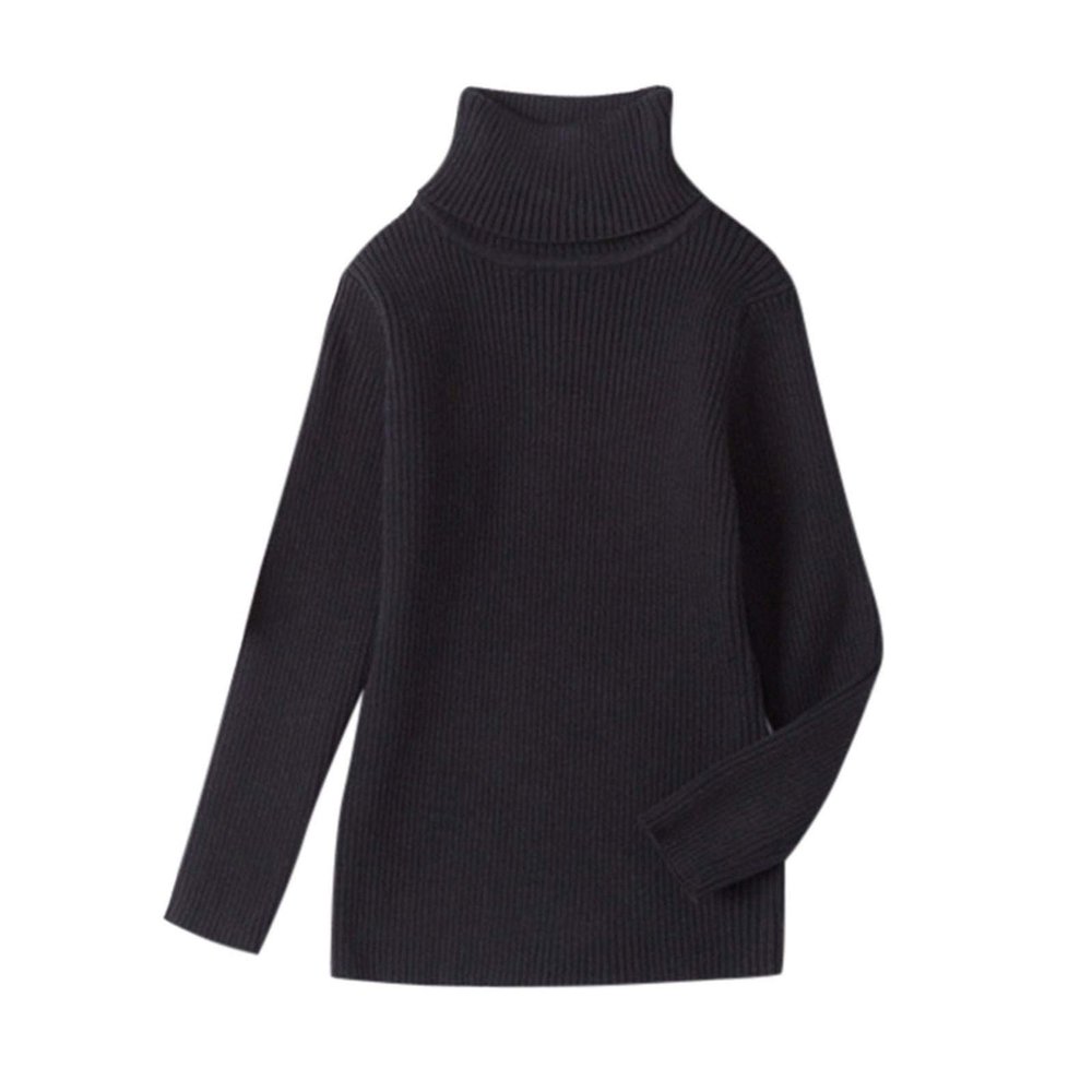 Boys Girls Solid Pullover Sweater Warm Soft Knit Long Sleeve Sweater Kids Turtleneck Crochet Stripe (Black, 4-5 Years)