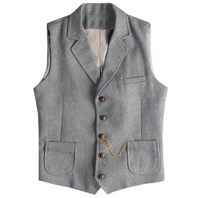 AeoTeokey Men's Tweed Suit Vest Western Herringbone Wool Casual Waistcoat for Groomsman (Silver,Medium)