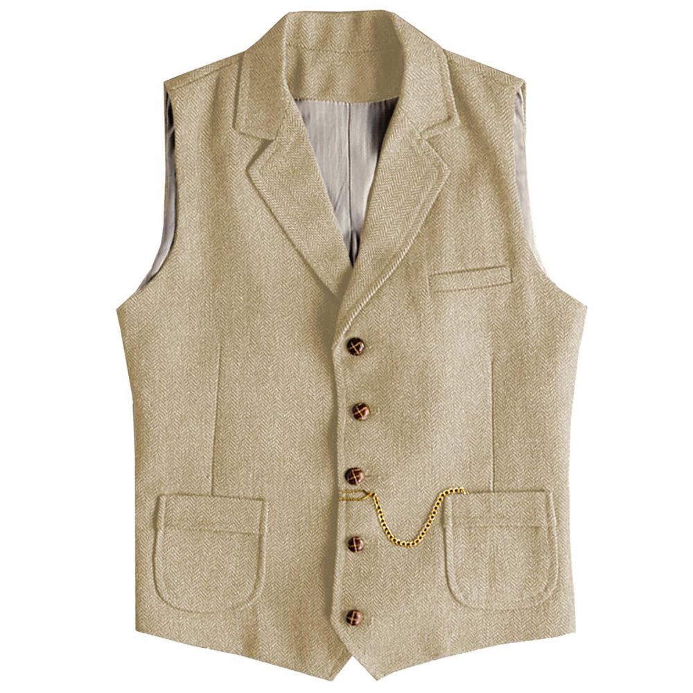 AeoTeokey Men's Tweed Suit Vest Western Herringbone Wool Casual Waistcoat for Groomsman (Champagne,3X-Large)