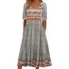 Women Empire Waist Midi Sundress Summer Casual Boho Ethnic Floral Print Beach Dresses Crew Neck Half Sleeve Long Dress with Pockets Mexico Dresses for Women view 1