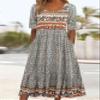 Women Empire Waist Midi Sundress Summer Casual Boho Ethnic Floral Print Beach Dresses Crew Neck Half Sleeve Long Dress with Pockets Mexico Dresses for Women view 2