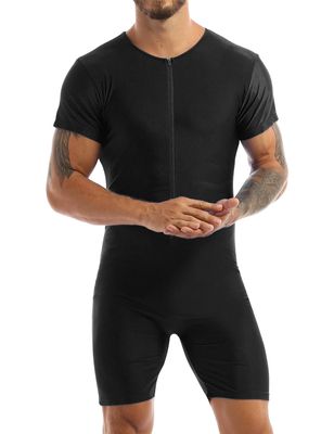 YONGHS Men's Spandex Dance Gym Workout Boxer Briefs Leotard Bodysuit Biketard Unitard Black Small