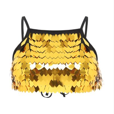 YiZYiF Women's Belly Dance Costume Sequin Bra Tassel Top Party Club Wear Bra Dancewear Camisole Gold One Size