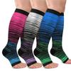 CTHH 3 Pack Open Toe Compression Socks for Women & Men, Toeless Knee High Stockings for Circulation Support,Red Blue Gray Large-X-Large