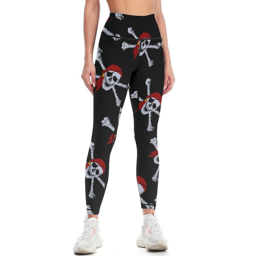 Jolly Roger Pirate Skull Women's Yoga Pants High Waist Tummy Control Workout Leggings Biker Pants L