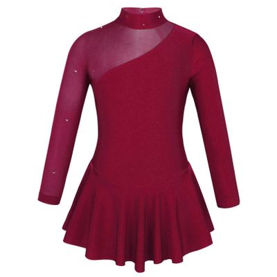 iiniim Girls' Roller Ice Figure Skating Dress Mock Turtleneck Sparkly Leotard Ballet Dance wear Outfit Costumes Burgundy 6