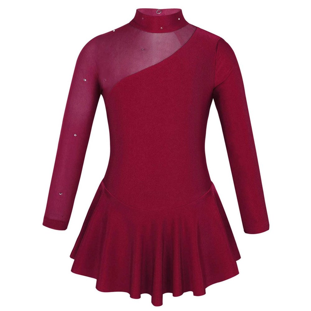 iiniim Girls' Roller Ice Figure Skating Dress Mock Turtleneck Sparkly Leotard Ballet Dance wear Outfit Costumes Burgundy 6
