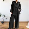 ZYXTIM Matching Linen Sets for Women Baggy Loose Lightweight Lounge Shirts Palazzo Pants Plus Size Casual Work Vacation Sets Black view 2