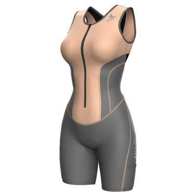 Sparx Women Triathlon Suit Tri Short Racing Cycling Swim Run (Large, Gray/Peach)