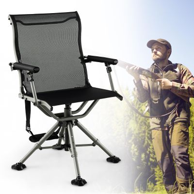 Tangkula Hunting Chair, 360 Degree Silent Swivel Blind Chair with 4 Adjustable Legs, Foot Pads & Armrests, Portable Folding Hunting Chairs for Blinds, Fishing, Camping
