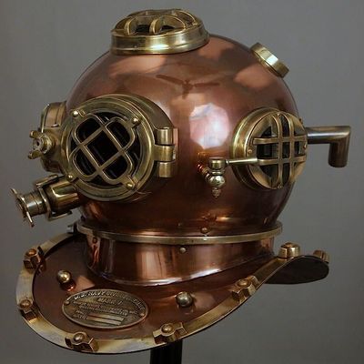 Vintage Marine Diving Helmet US Navy Mark V Boston Deep Sea Scuba Antique Divers Helmet