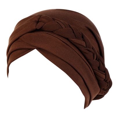Braid Turban Hats Solid Color Head Scarf Hats Cancer Chemo Hair Loss Headwrap Cap for African Womens (Coffee-b, One Size)
