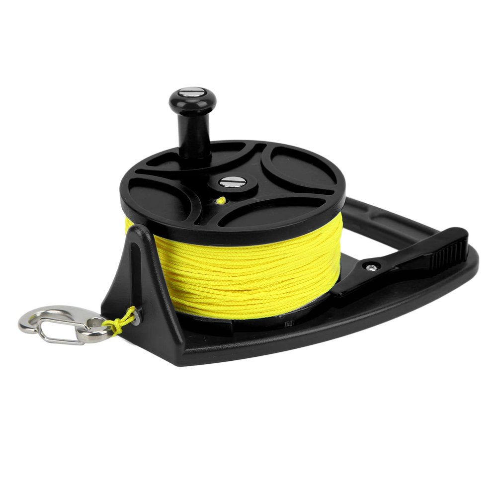 Scuba Dive Reel with Thumb Stopper 83m High Visibility Retractable Line,Compact Safety Handle Finger Spool Dive Reel | for Spearfishing, Cave Diving & Kayak Anchor (Multi-Purpose w/Clip)