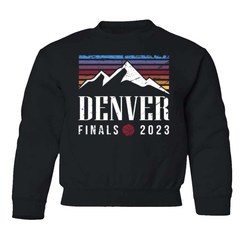 superhotapparel Denver 2023 Basketball Playoff Finals Retro Gift Youth Crewneck Sweatshirt (Black, Youth X-Large)