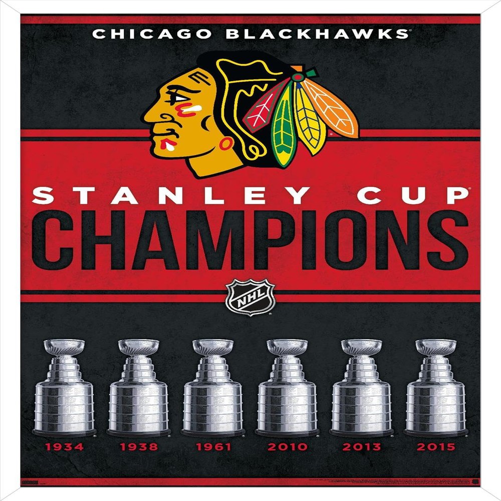 Trends International NHL Chicago Blackhawks - Champions 23 Wall Poster, 22.4L x 14.7W, White Framed Version