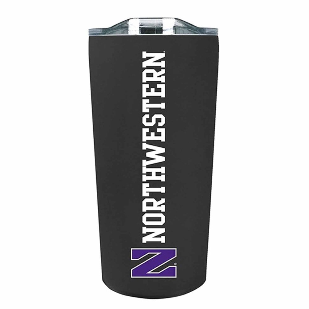Campus Colors NCAA Stainless Steel Tumbler perfect for Gameday - 18 oz - Double Walled - Keeps Drinks Perfectly Insulated (Northwestern Wildcats - Black)