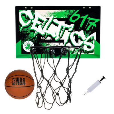 Franklin Sports NBA Boston Celtics Over The Door Basketball Hoop - Kids Indoor Hoop with Mini Basketball - NBA Fan Shop Toy for Bedroom + Office - Over The Door Set
