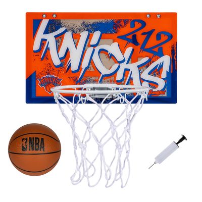 Franklin Sports NBA New York Knicks Over The Door Basketball Hoop - Kids Indoor Hoop with Mini Basketball - NBA Fan Shop Toy for Bedroom + Office - Over The Door Set