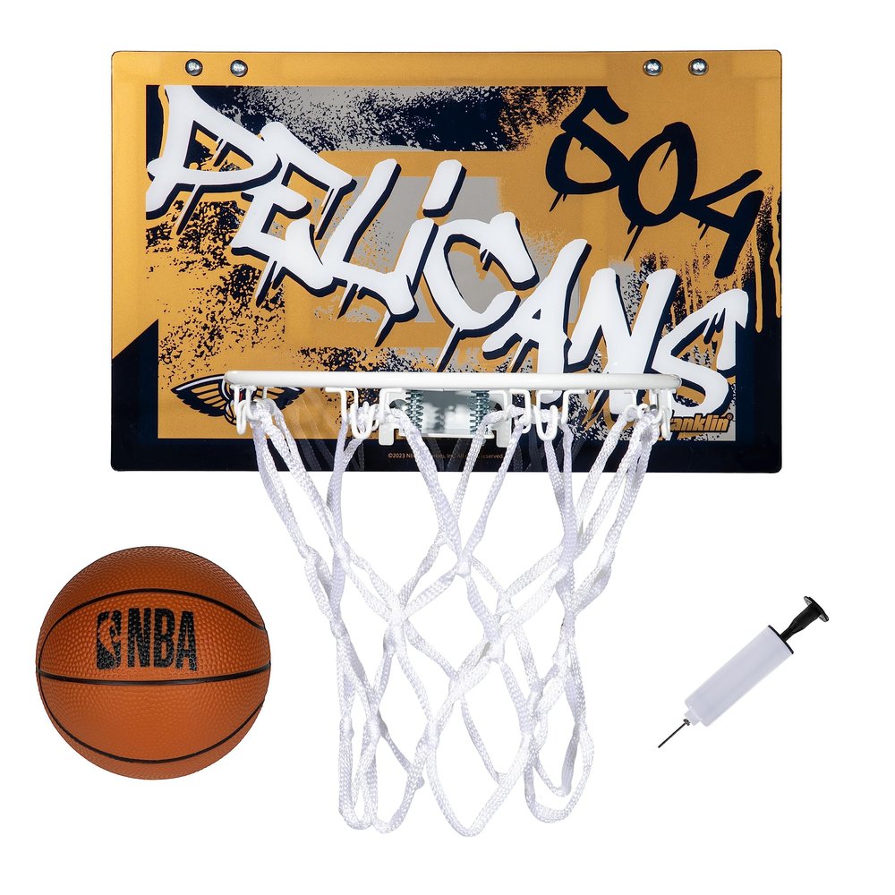 Franklin Sports NBA New Orleans Pelicans Over the Door Basketball Hoop - Kids Indoor Hoop with Mini Basketball - NBA Fan Shop Toy for Bedroom + Office - Over the Door Set