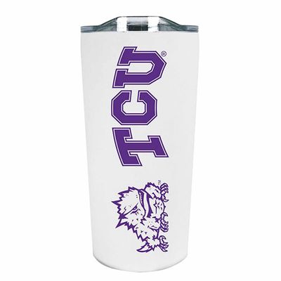 Campus Colors NCAA Stainless Steel Tumbler perfect for Gameday - 18 oz - Double Walled - Keeps Drinks Perfectly Insulated (TCU Horned Frogs - White)