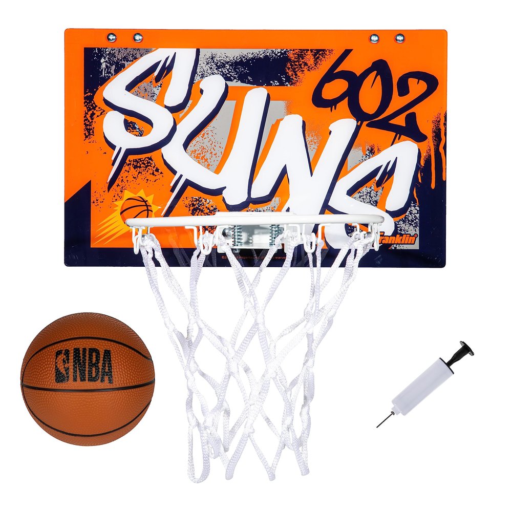 Franklin Sports NBA Phoenix Suns Over The Door Basketball Hoop - Kids Indoor Hoop with Mini Basketball - NBA Fan Shop Toy for Bedroom + Office - Over The Door Set