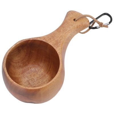 Gavigain Wooden Cup,Traditional Nordic Camping Wooden Mug Portable Handcrafted Coffee Cups with Lanyard and Carabiner Lightweight Resistant Drinking Cup for Coffee Tea Milk