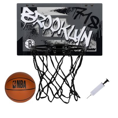Franklin Sports NBA Brooklyn Nets Over The Door Basketball Hoop - Kids Indoor Hoop with Mini Basketball - NBA Fan Shop Toy for Bedroom + Office - Over The Door Set