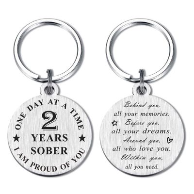 Alotozo 2 Year Sobriety Gifts - 2 Years Sober Gift for Men Women - Two Yr AA Recovery Sobriety Keychain - Proud of You Sober 2 Yr AA Gifts