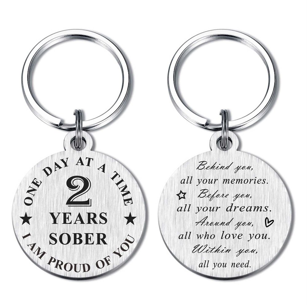 Alotozo 2 Year Sobriety Gifts - 2 Years Sober Gift for Men Women - Two Yr AA Recovery Sobriety Keychain - Proud of You Sober 2 Yr AA Gifts