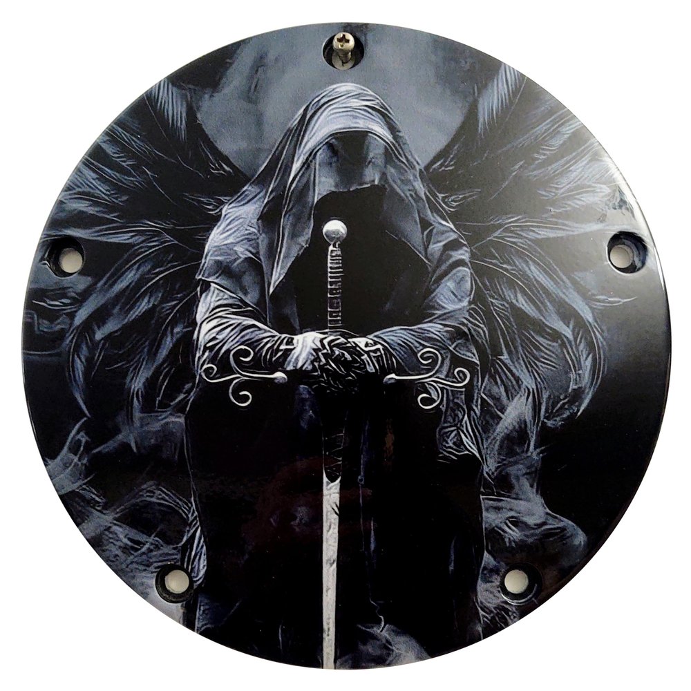 Custom Aluminum 5 Hole Narrow Profile 2016+ Touring Derby Clutch Cover for Harley Davidson - Dark Angel Reaper (Matte Finish, 2016+ Touring & Trike Models)