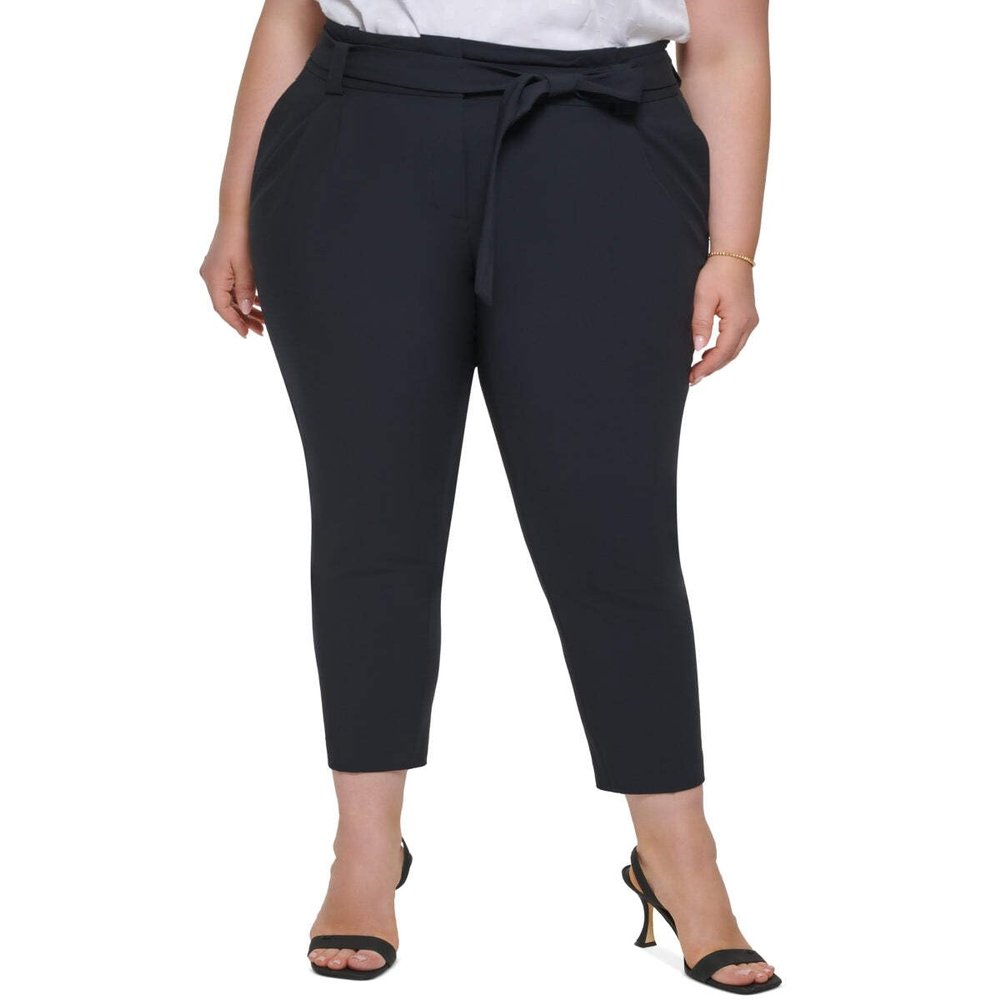Calvin Klein Womens Plus Pleated Lined Straight Leg Pants Navy 22W