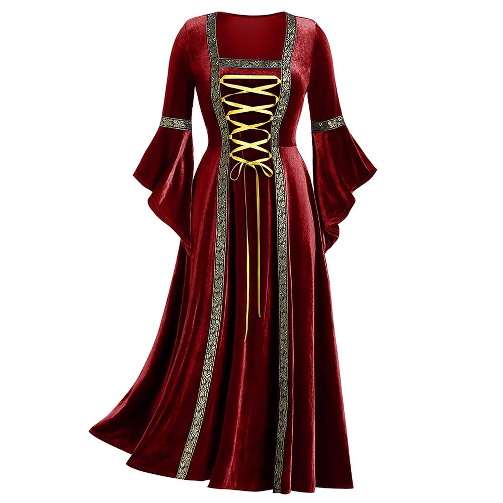 NATHGAM Womens 2023 Renaissance Clothing Dress Square Neck Sleeveless High Low Fairy Dress Vintage Medieval Steampunk Dress Red